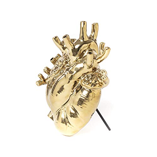 SELETTI Love in Bloom Gold, Porcelain Heart Vase