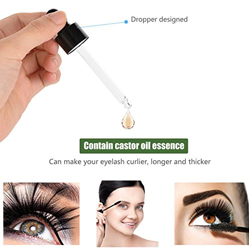 Sérum de crecimiento de pestañas de aceite de ricino prensado en frío con tubo de máscara, puro y natural, el mejor tratamiento para las pestañas, cabello, cejas: aumenta el crecimiento - con kit de a