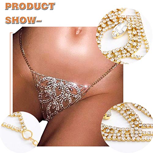 Sethain Diamante de imitación Ropa interior Oro Cadena Brillante Cristal Correa Bragas Bikini Cuerpo Cadenas Hoja Club nocturno Joyas para el cuerpo Accesorios para mujeres y niñas