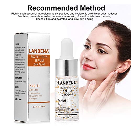 Six Peptides Serum 24K Gold Anti-envejecimiento, Natural y Orgánico Crema Antiarrugas Antiarrugas Firme Crema Hidratante Firme para Cara, Círculo Oscuro, Línea Fina, Restaurar y Potenciar el Colágeno