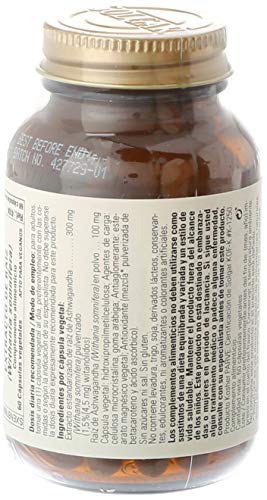 Solgar® Ashwagandha - Extracto estandarizado de raíz de Ashwagandha. Planta ayurvédica. Apto para veganos