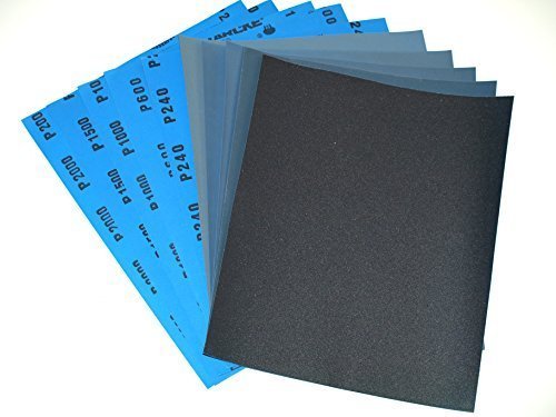 Starcke Matador - Papel lija para superficies secas y húmedas (grano 240/600/1000/1500/2000, 10 hojas, 230 x 280 mm, resistente al agua)