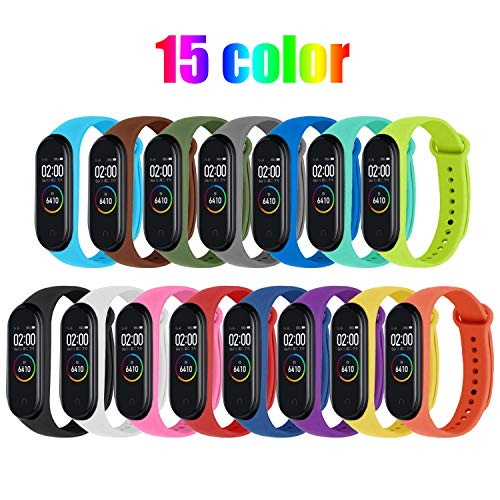 STN Compatible con Xiaomi Mi Band 4 Pulsera Banda, Correas de Repuesto de Silicona para Xiaomi Mi Band 4/3 Smart Band NFC Correa de Pantalla a Color (15PCS)