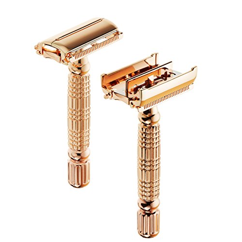 Störtebekker® Maquinilla de afeitar clásica en estuche de cuero hecho a mano [10 hojas Astra] - Cuchilla de afeitar de primera calidad - Set de afeitado con espejo integrado