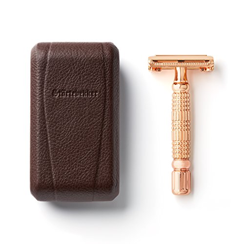 Störtebekker® Maquinilla de afeitar clásica en estuche de cuero hecho a mano [10 hojas Astra] - Cuchilla de afeitar de primera calidad - Set de afeitado con espejo integrado