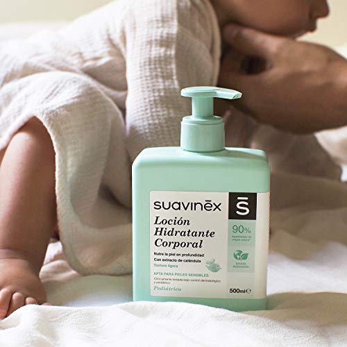 Suavinex 303792 – Loción Hidratante Corporal para Bebés, Apta para Pieles Sensibles, Textura Ligera y Fácil Absorción, 90% Ingredientes de Origen Natural, 500 ml