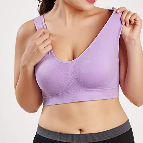 Sujetador Deportivo para Mujer SHOBDW 2019 Nuevo Cómodo Color Sólido Cuello en V Tank Tops Blusa Camisole Camisetas Mujer Tirantes Deporte Bra Tallas Grandes S-6XL(Morado 2,M)