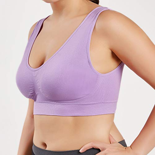 Sujetador Deportivo para Mujer SHOBDW 2019 Nuevo Cómodo Color Sólido Cuello en V Tank Tops Blusa Camisole Camisetas Mujer Tirantes Deporte Bra Tallas Grandes S-6XL(Morado 2,M)