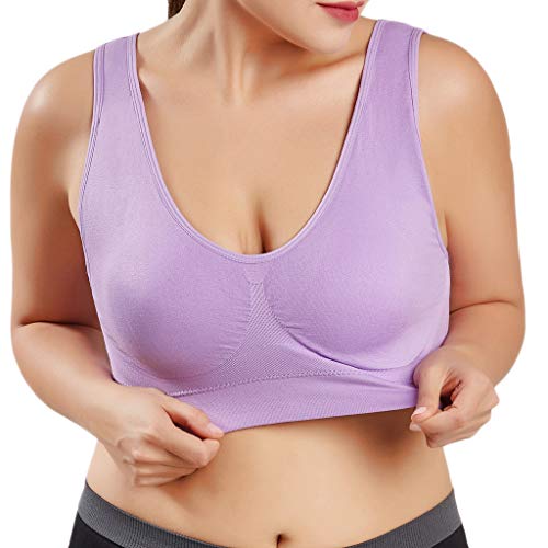 Sujetador Deportivo para Mujer SHOBDW 2019 Nuevo Cómodo Color Sólido Cuello en V Tank Tops Blusa Camisole Camisetas Mujer Tirantes Deporte Bra Tallas Grandes S-6XL(Morado 2,M)