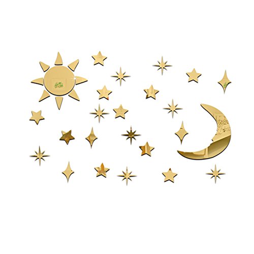 Sundatebe Sun Moon Stars - Adhesivo Decorativo para Pared (acrílico, diseño de Estrellas), acrílico, Dorado, Talla única