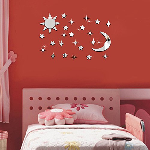 Sundatebe Sun Moon Stars - Adhesivo Decorativo para Pared (acrílico, diseño de Estrellas), acrílico, Dorado, Talla única