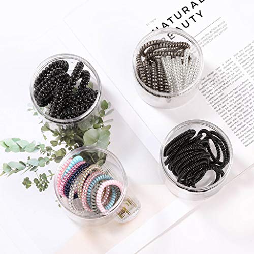 Supefriendly Lazos de pelo en espiral de plástico para niñas Cable de teléfono Sin bobina de pliegue De La Cola De Caballo Para Mujeres Niñas-2