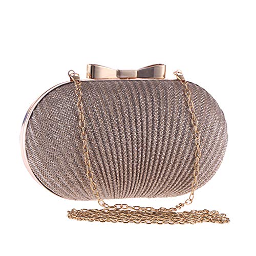 Syrads Bolso de Boda Dorado Clutch Mujer Fiesta Carteras de Mano Bolso de Noche Bandolera con Cadena para Ceremonia Novia Diamantes 722 (Champán)