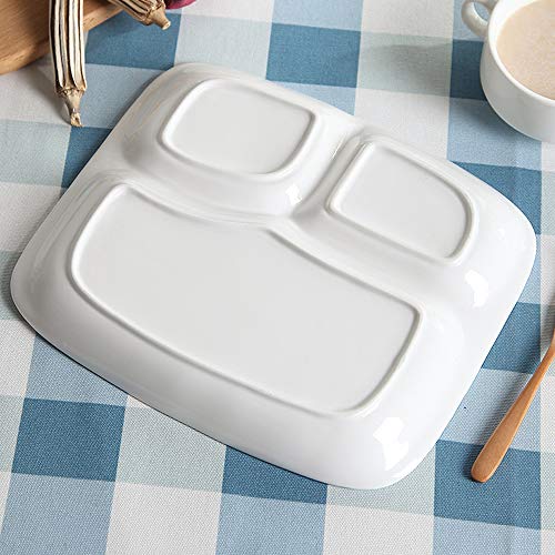 TAMUME Plato De Porcelana Blanca con 3 Compartimentos para una Persona, Bandeja de Comida Rectangular 3-en-1 con Patrón de Abalorios - 10"* 8.5" * 1" Bandejas Para Servir