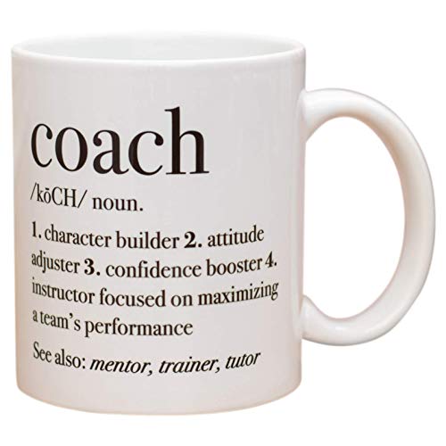 Taza de café blanca del gres de cerámica de la definición del entrenador