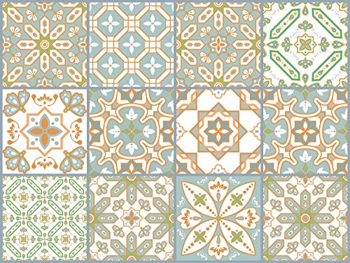 The Nisha 24 PC pegatinas para pared Adhesivo de Pared Salpicadero de Vinilos Azulejos Adhesivos Arte Ecléctico para la Cocina & Baño, 10x10 cm, Fution oriental