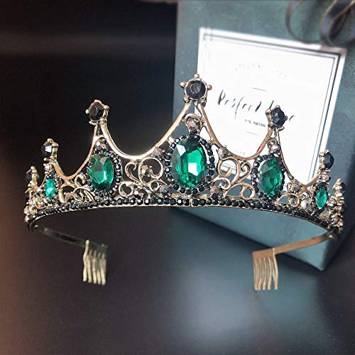 Tiaras Corona Mujer, Queen Crown Barroco Dorado Vintage Peine Verde Ovalado Cristal Adulto Diademas Para Niñas Joyería Para El Cabello Boda Nupcial Fiesta De Cumpleaños Baile De Graduación Rega