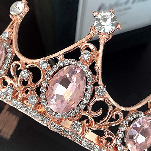 Tiaras Corona Mujer, Queen Crown Barroco Oro Rosa Peine Vintage Con Incrustaciones De Cristal Ovalado Para Adultos Diademas Para Niñas Joyería Para El Cabello Boda Nupcial Fiesta De Cumpleaños B
