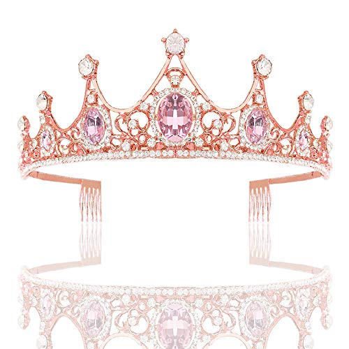 Tiaras Corona Mujer, Queen Crown Barroco Oro Rosa Peine Vintage Con Incrustaciones De Cristal Ovalado Para Adultos Diademas Para Niñas Joyería Para El Cabello Boda Nupcial Fiesta De Cumpleaños B
