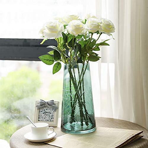 Tifuly 12 PCS Rosas Artificiales, Realista Largo Tallo Falso Rosa Seda Nupcial Ramo de Novia Flor para Home Garden Party Hotel Decoración