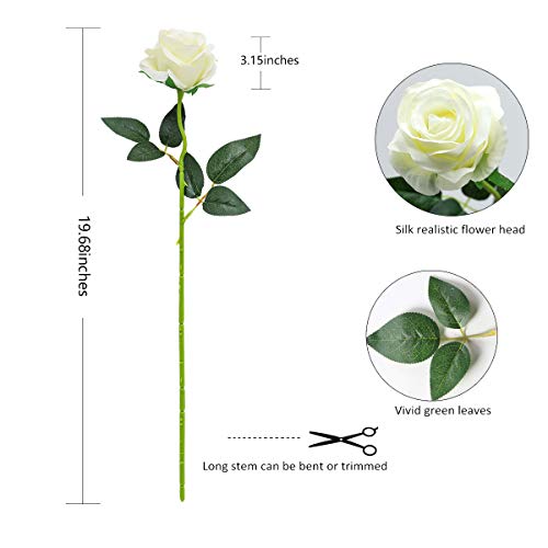 Tifuly 12 PCS Rosas Artificiales, Realista Largo Tallo Falso Rosa Seda Nupcial Ramo de Novia Flor para Home Garden Party Hotel Decoración