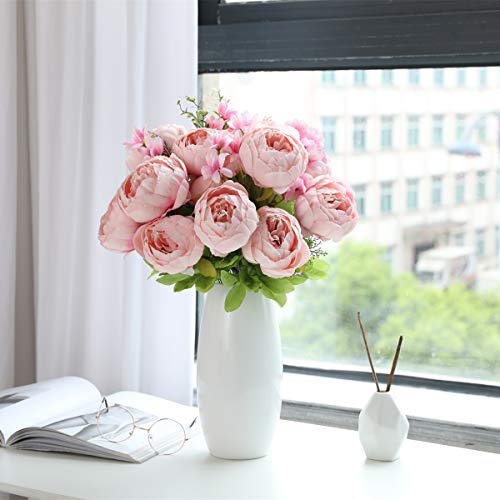 Tifuly 2 Piezas de Ramos de peonía Artificial, Ramo de Flores de imitación de peonías de Seda realistas para la decoración del Banquete de Boda en el hogar, arreglos Florales (Rosa Rosa)