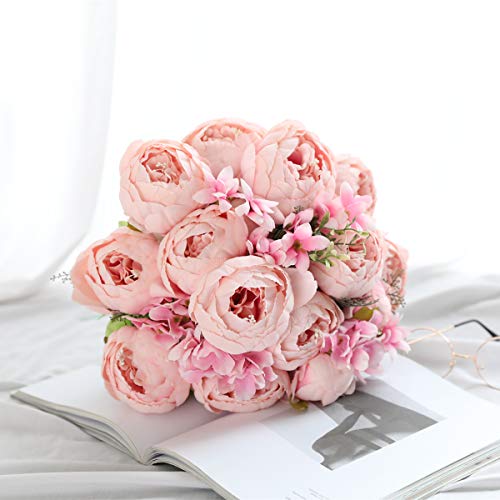 Tifuly 2 Piezas de Ramos de peonía Artificial, Ramo de Flores de imitación de peonías de Seda realistas para la decoración del Banquete de Boda en el hogar, arreglos Florales (Rosa Rosa)
