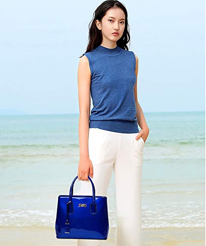 Tisdaini® Bolsos de mano Mujer Bolsos bandolera moda charol Bolsos totes Shoppers y bolsos de hombro Azul