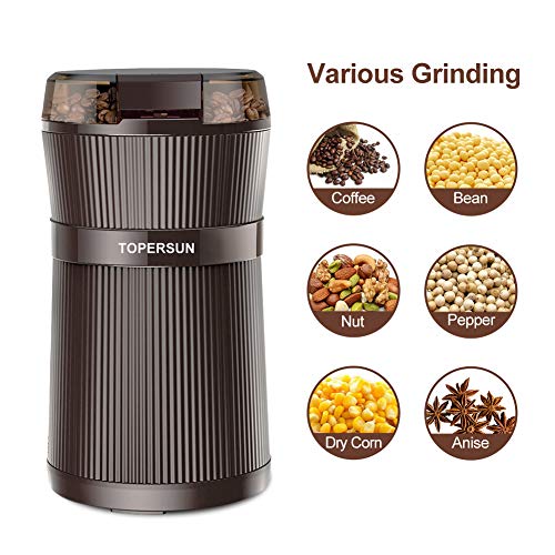 TOPERSUN Molinillo de Café Molinillo200W Compacto de Café Eléctrico de Granos de café Semillas Frutos Secos o Granos con Cuchillas de Acero Inoxidable y Cepillo para Limpieza