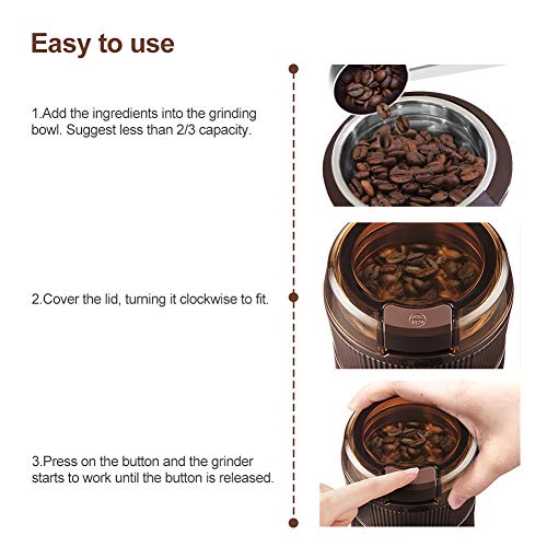 TOPERSUN Molinillo de Café Molinillo200W Compacto de Café Eléctrico de Granos de café Semillas Frutos Secos o Granos con Cuchillas de Acero Inoxidable y Cepillo para Limpieza