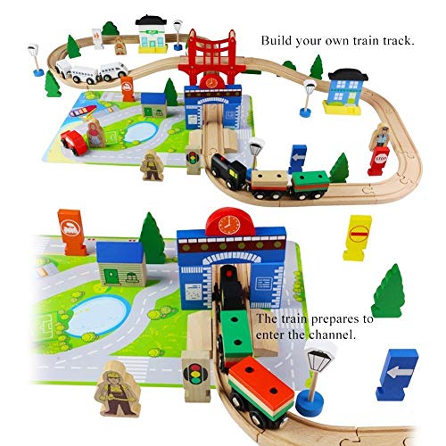 Tren de Juguete de Madera Ferrocarril de Madera Pista de Coches para Niños 3+ Años (80 PCS)