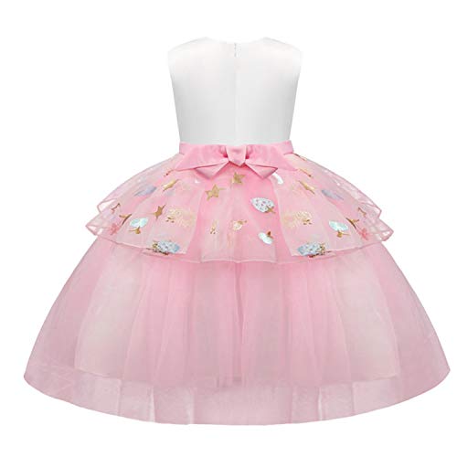 TTYAOVO Chicas Arco Iris Unicornio Fancy Vestido Princesa Flor Desfile de Niños Vestidos sin Mangas Volantes Vestido de Fiesta Talla 3-4 Años Rosado