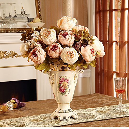 Turelifes Vintage ramo de flores de peonia rosa, artificiales, para boda decoración para el hogar