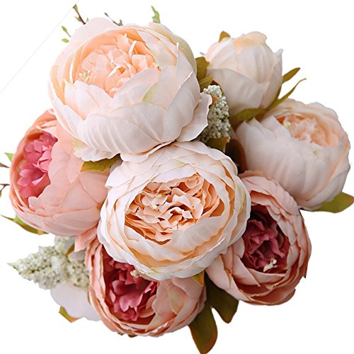 Turelifes Vintage ramo de flores de peonia rosa, artificiales, para boda decoración para el hogar