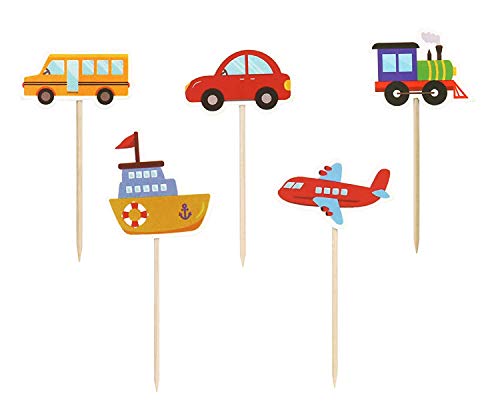 Unimall Global - 30 piezas para transportar cupcake Topper coche camión barco avión tren cupcake Picks Babyparty Geburtstagsfeier decoración entregas