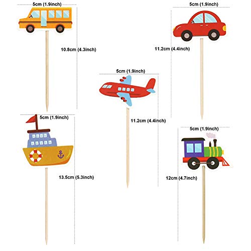 Unimall Global - 30 piezas para transportar cupcake Topper coche camión barco avión tren cupcake Picks Babyparty Geburtstagsfeier decoración entregas