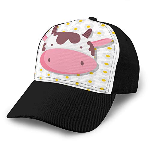 Unisex Mujeres algodón Ajustable Gorras de béisbol de Perfil bajo Lavado papá Sombreros Cara de Vaca Granja Animal Dibujos Animados Flores decoración Sombrero de Malla