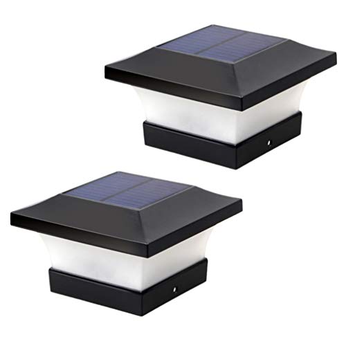 Uonlytech 2 Piezas de Postes Solares Luces Decorativas Led Pilar Columna Lámpara Valla Paisaje Cuadrado Tapa Luz para Jardín Patio Patio (Negro 3W 6000K Luz Blanca)