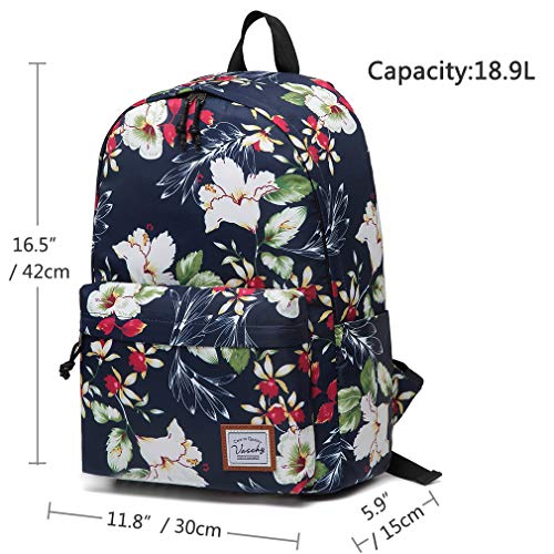 VASCHY Mochila Mujer, Mochilas Escolares Juveniles Casual Mochila para Portatil 14 Pulgadas Mochila Universidad Impermeable Mochila Instituto Mochilas Chicas Elegante Trabajo Flores Florales Marinas