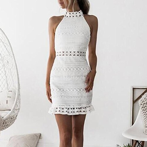 Vestidos Sexy Elegante Mujer Verano 2018,Sonnena Las Mujeres Flor Vintage Print Elegante Vestido de lápiz sin Mangas Vestido S/M/L/XL Casual Slim Vestido de Citas Fiesta Verano (XL, Blanco-2)