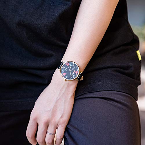VICTORIA HYDE Mujeres Cuarzo Reloj Floral Cara Cuero Strap Resistente Al Agua