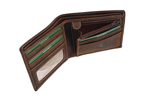 Visconti Cartera SHIELD de Cuero Engrasado 707 Canela Petróleo RFID