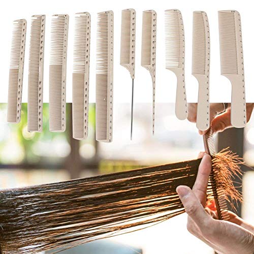 Vobor Juego de peines para el Cabello - Peines de peluquería Profesional 10Pcs, peines de Corte para peluquería Barber con Escala de Medida(UNA)