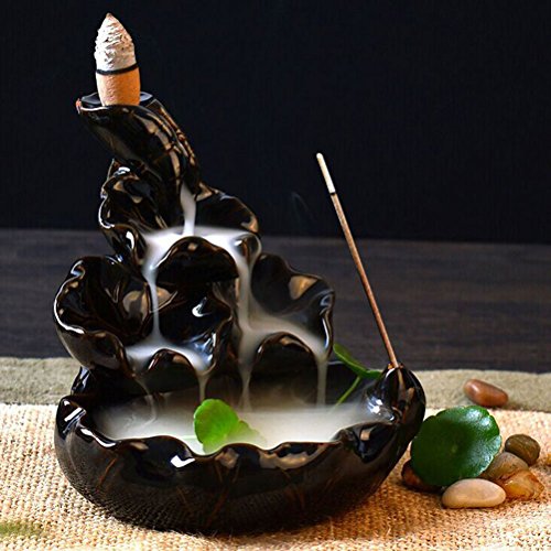 Vorcool - quemador de incienso de cerámica esmaltada - con quemador y soporte de torre - color negro.