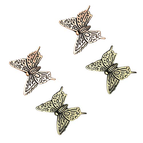 VOSAREA 4 Piezas de Perilla de cajón de Metal con Forma de Mariposa Antigua Tirador Tiradores de Puerta de Armario (2 Piezas de Bronce y 2 Piezas de Bronce Rojo)