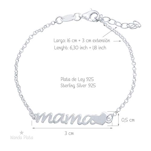 WANDA PLATA Pulsera Mamá con Corazón para Mujer Plata de Ley 925, Regalo Cumpleaños Mamá, Regalo Baby Shower Embarazada, mamá primeriza en Caja de Regalo Día de la Madre