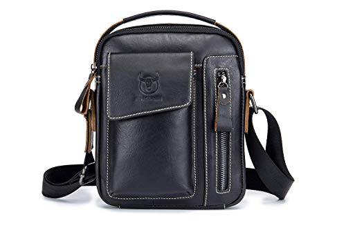 WeeDee Bolso Hombre Bandolera Cuero Vintage Crossbody Bolso de Mano Bolsa de Messenger Piel Práctico Bolso de Negocios Bolsa Cruzada Cuerpo (Nero)