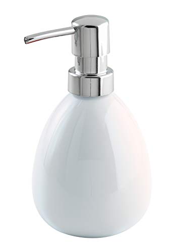 Wenko Polaris Dosificador Jabón 0.39 L, Cerámica, Blanco, 9x9.5x16 cm
