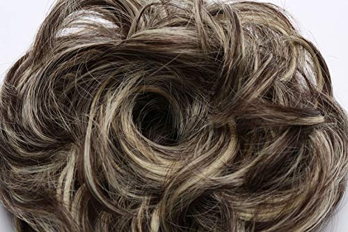 Women Messy Hair Scrunchy Scrunchie Bun Up Do Hair Piece Hair Ribbon Ponytail Hair Extensions Wavy Messy Medium Brown & Bleach Blonde