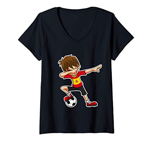 Womens Dabbing Soccer Boy España Jersey Niños Españoles Dab Regalos Camiseta Cuello V
